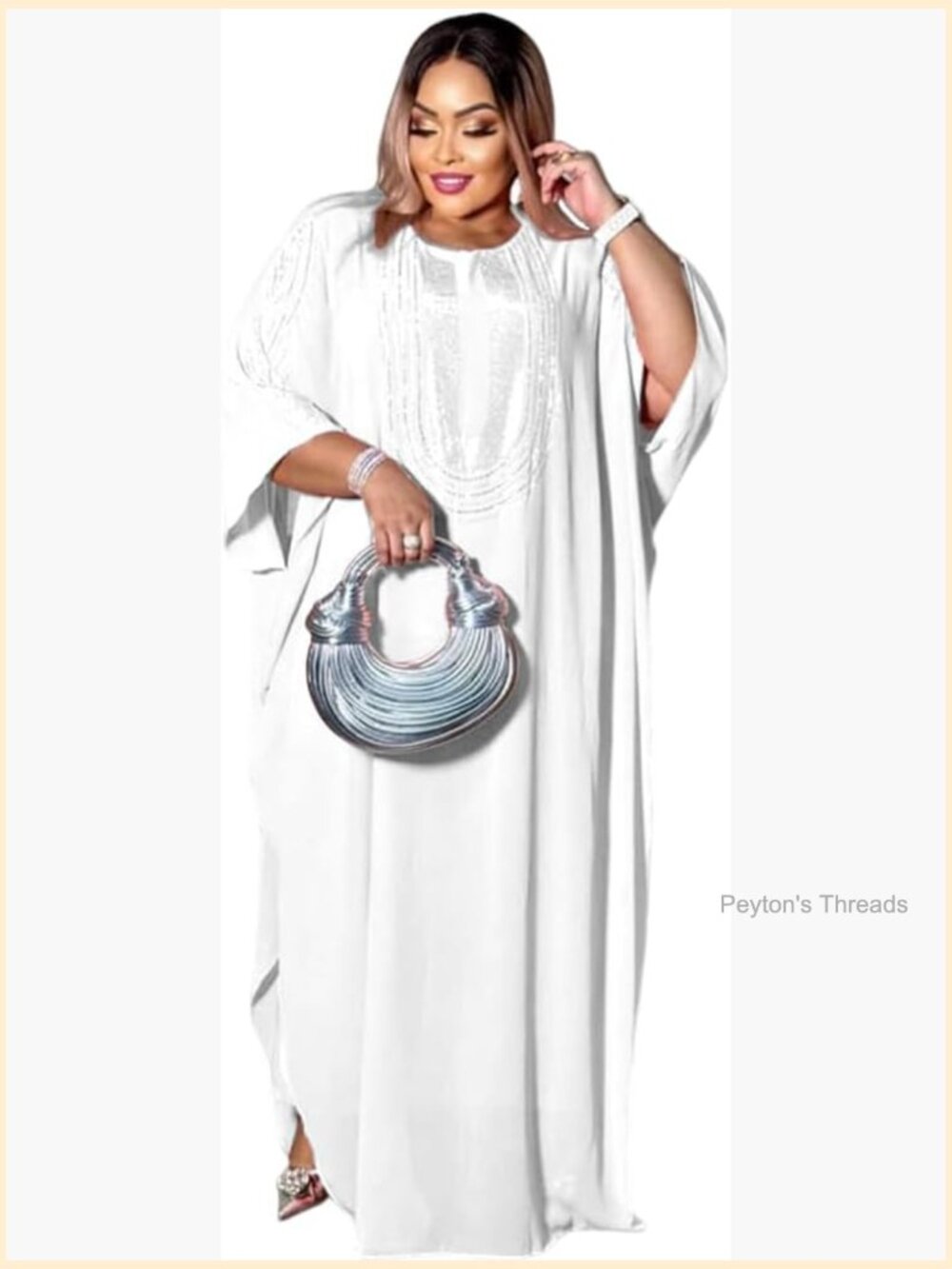 Chiffon Rhinestone Abaya Dress with Head Wrap Muslim Maxi Dress 2 Piece